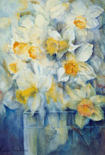 Spring Time, mixed daffodils in tank No 3., Mrs Krelage, Ice Follies and Fortune  van Karen  Armitage