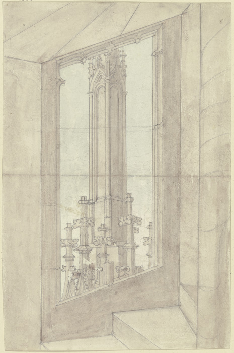Turmtreppe mit der Aussicht auf die Filiale eines Strebepfeilers van Karl Ballenberger