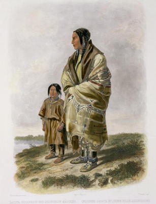 Dacota Woman and Assiniboin Girl, plate 9 from volume 2 of `Travels in the Interior of North America van Karl Bodmer