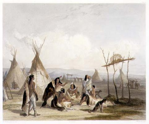 Funeral Scaffold of a Sioux Chief near Fort Pierre, plate 11 from Volume 2 of 'Travels in the Interi van Karl Bodmer