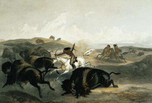 Indians Hunting the Bison, plate 31 from Volume 2 of 'Travels in the Interior of North America', eng van Karl Bodmer