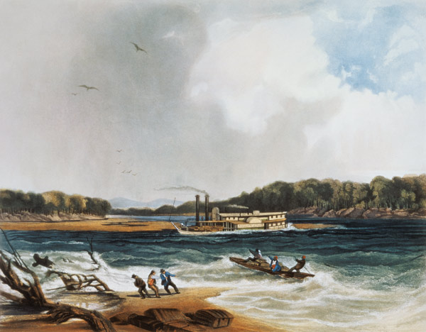 The Steamer Yellow-Stone on the 19th April 1833, plate 4 from volume 2 of `Travels in the Interior o van Karl Bodmer