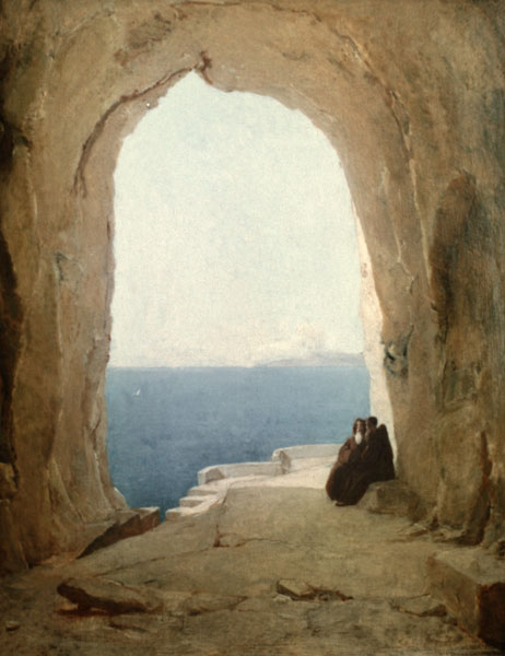 Grotto with Two Monks... van Karl Eduard Ferdinand Blechen