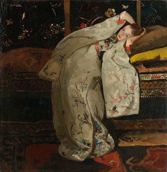 Mädchen in weißem Kimono van Karl Eduard Ferdinand Blechen