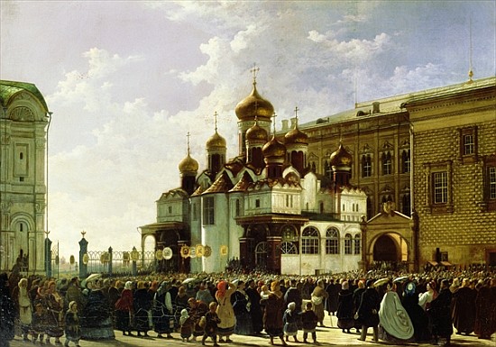 Easter procession at the Maria Annunciation Cathedral in Moscow van Karl-Fridrikh Petrovich Bodri