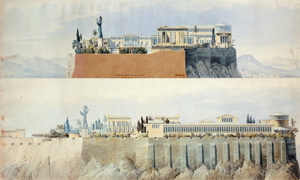 Ansichten der Akropolis gegen Osten und Norden van Karl Friedrich Schinkel