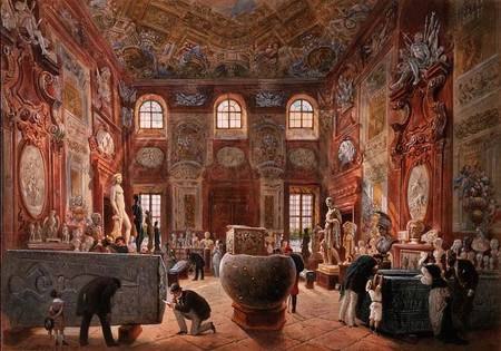 The Marble Room with Egyptian, Greek and Roman Antiquities of the Ambraser Gallery in the Lower Belv van Karl Goebel