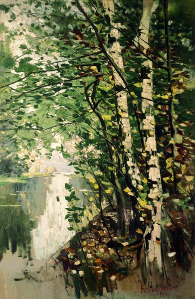 Birken am Fluß van Karl Hagemeister