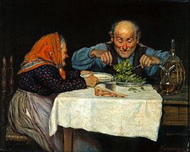 Altes Bauernpaar bei der Mahlzeit. van Karl Kronberger