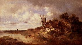 Windmühle und Bauerngehöft am Wasser van Karl Millner
