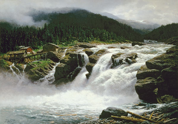Norwegian Waterfall, at Lofor in Valders van Karl Paul Themistocles von Eckenbrecher