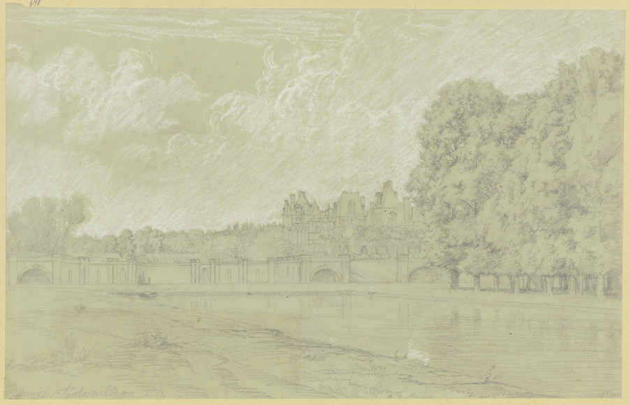 Fontainebleau, Schloß und Teich van Karl Peter Burnitz