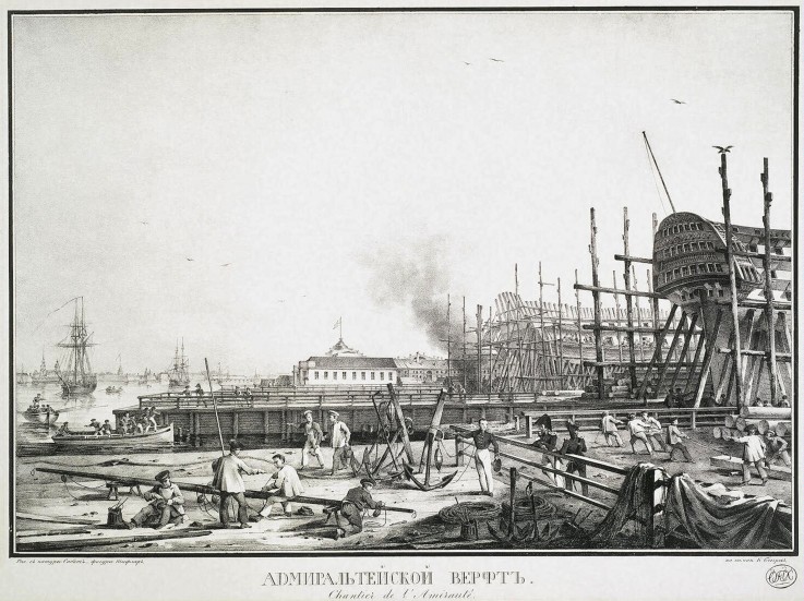 The Admiralty Naval Shipyard in Saint Petersburg van Karl Petrowitsch Beggrow