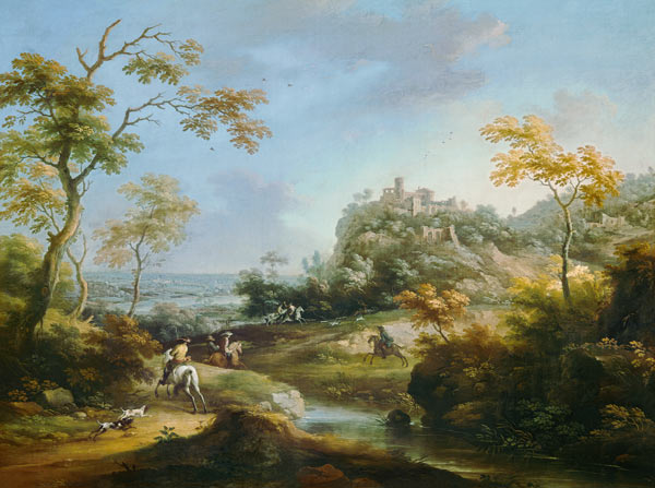 Landschaft mit Hirschjagd. van Karl Ruthart