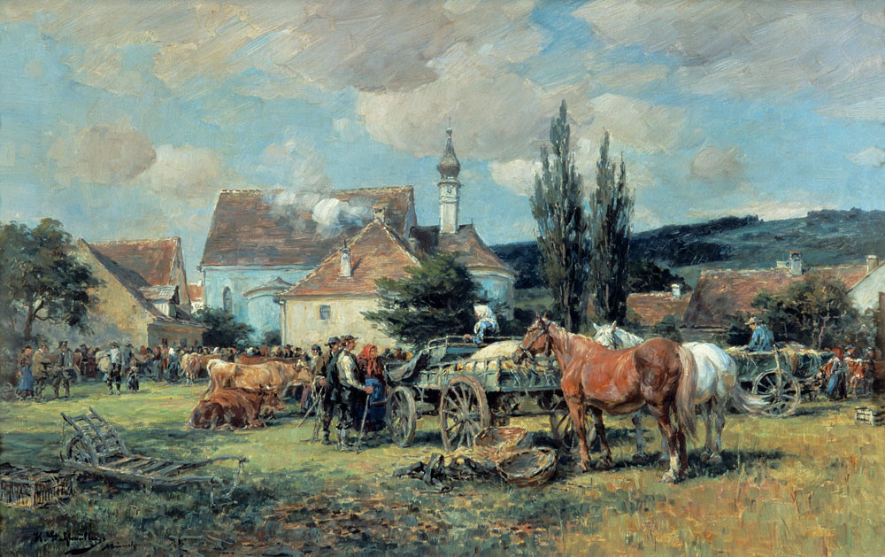 Viehmarkt im Dachauer Land. van Karl Stuhlmüller