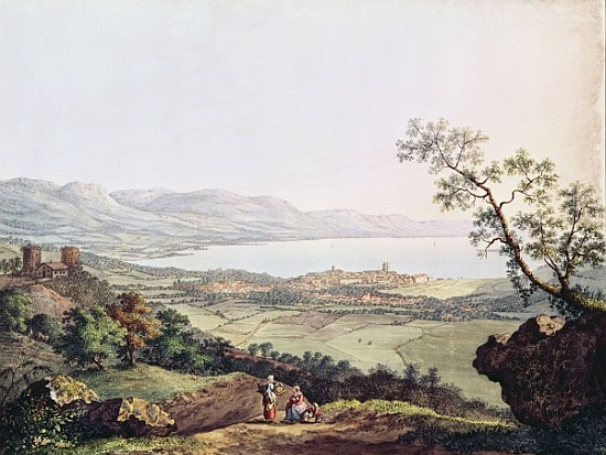 View of Geneva from Saconex in Savoy van Karl Ludwig Hackert