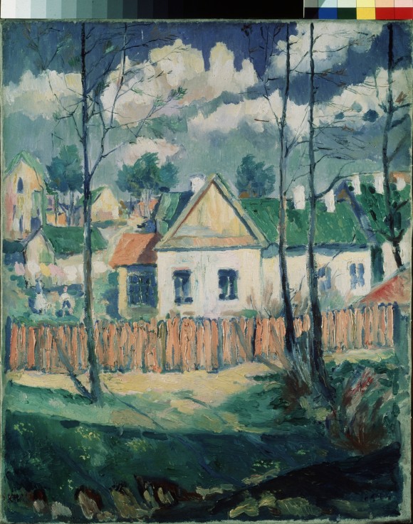 Spring. Landscape with a small house van Kasimir Sewerinowitsch Malewitsch