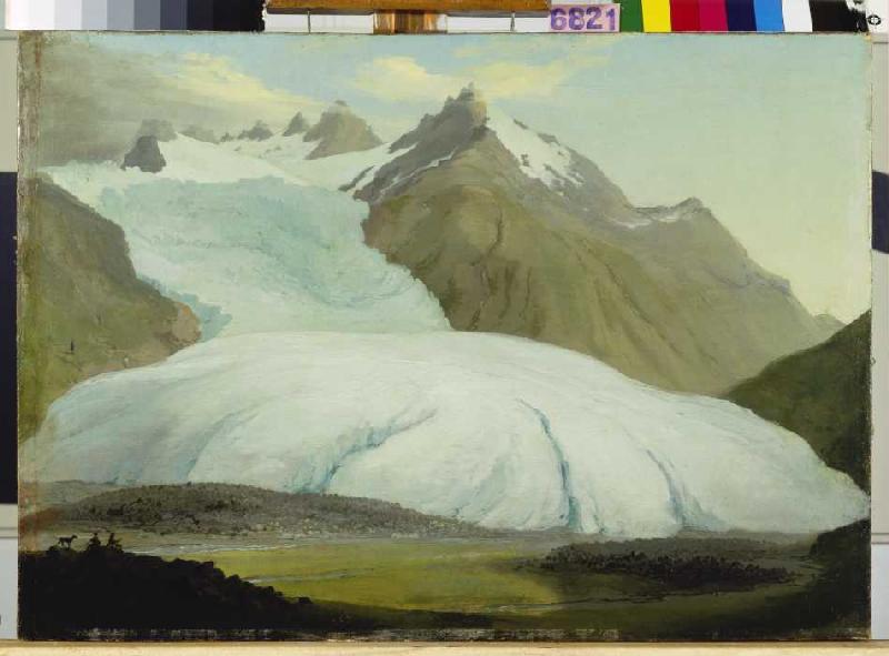 Der Rhonegletscher von der Talsole oberhalb Gletsch van Kaspar Wolf