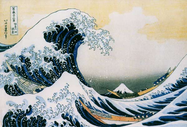 De grote golf van Kanawaka: Serie: 36 beelden van de berg Fuji. Late versie. van Katsushika Hokusai