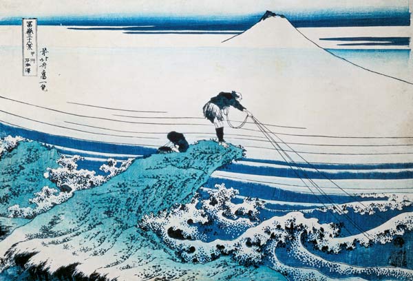 'A Fisherman Standing on a Rocky Promontory at Kajikazawa in Kai Province', from the series '36 View van Katsushika Hokusai