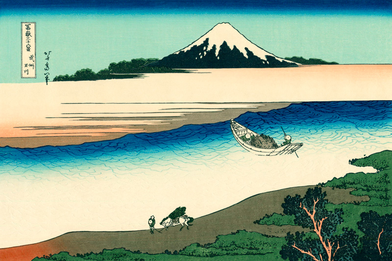 Tama River in Musashi Province (from a Series "36 Views of Mount Fuji") van Katsushika Hokusai