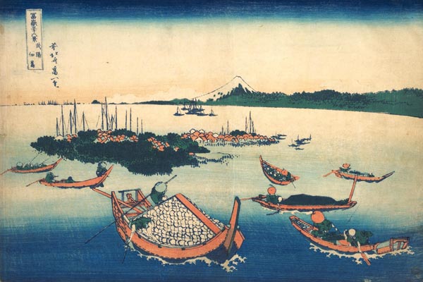 Die Insel Tsukuda in der Provinz Musashi (aus der Bildserie 36 Ansichten des Berges Fuji).  van Katsushika Hokusai
