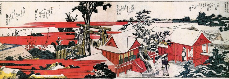 At the shore of the Sumida river van Katsushika Hokusai