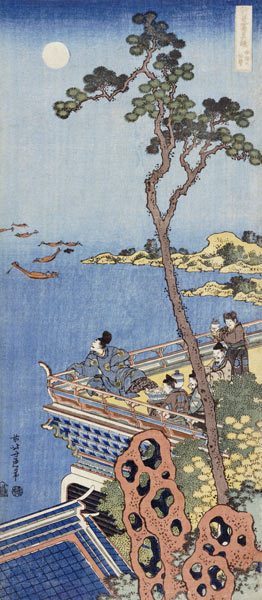 A Courtier On The Balcony Of A Chinese Pavilion Looking In The Distance On A Moonlit Night van Katsushika Hokusai