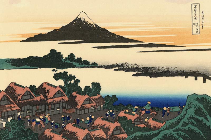 Dawn at Isawa in the Kai province (from a Series "36 Views of Mount Fuji") van Katsushika Hokusai