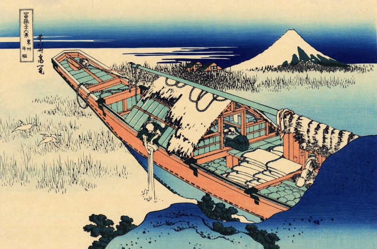 Ushibori in the Hitachi province (from a Series "36 Views of Mount Fuji") van Katsushika Hokusai