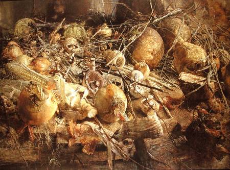 Still Life with Onions, Mushrooms and Corn on the Cob van Kenneth Newton