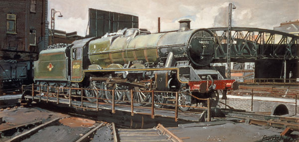 Jubilee Turnaround, Hawke 45652 Jubilee Class Locomotive on Camden turntable, London (oil on canvas) van Kevin  Parrish