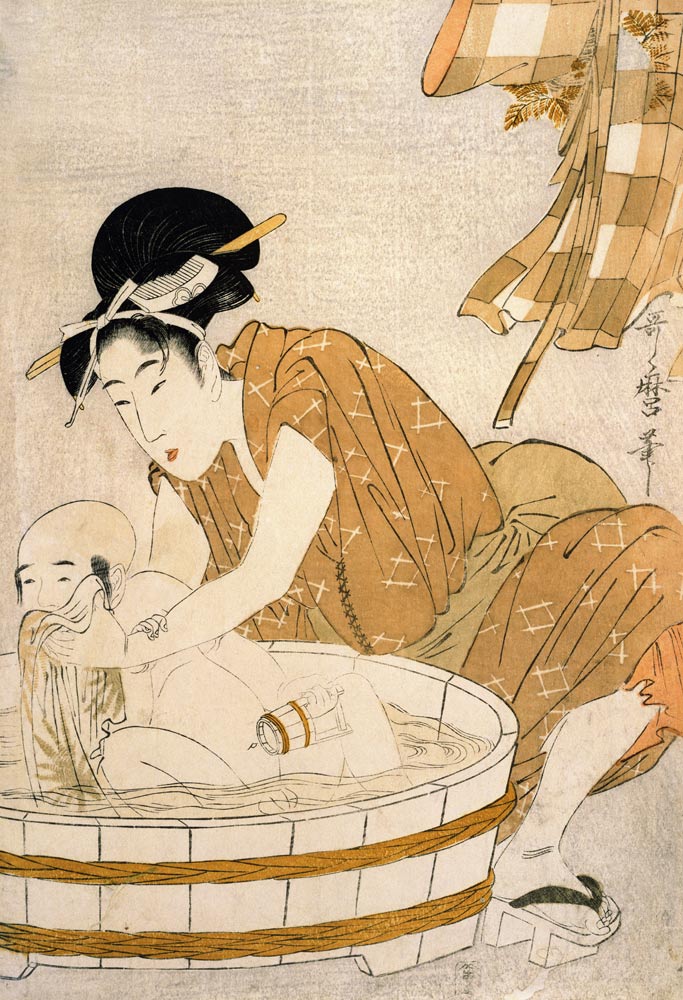 The Bath, Edo period (1603-1868) (coloured woodblock print) van Kitagawa  Utamaro