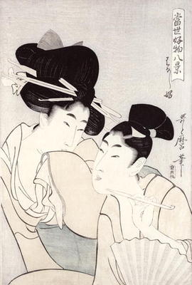 The pleasure of conversation, from the series 'Tosei Kobutsu hakkei' (Eight Modern Behaviours) c.180 van Kitagawa  Utamaro