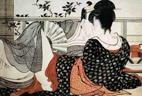 Lovers from the 'Poem of the Pillow', ('Uta makura') van Kitagawa  Utamaro