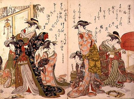 Courtesans at leisure from the 'Autographs of Yoshiwara Beauties' van Kitao Masanobu
