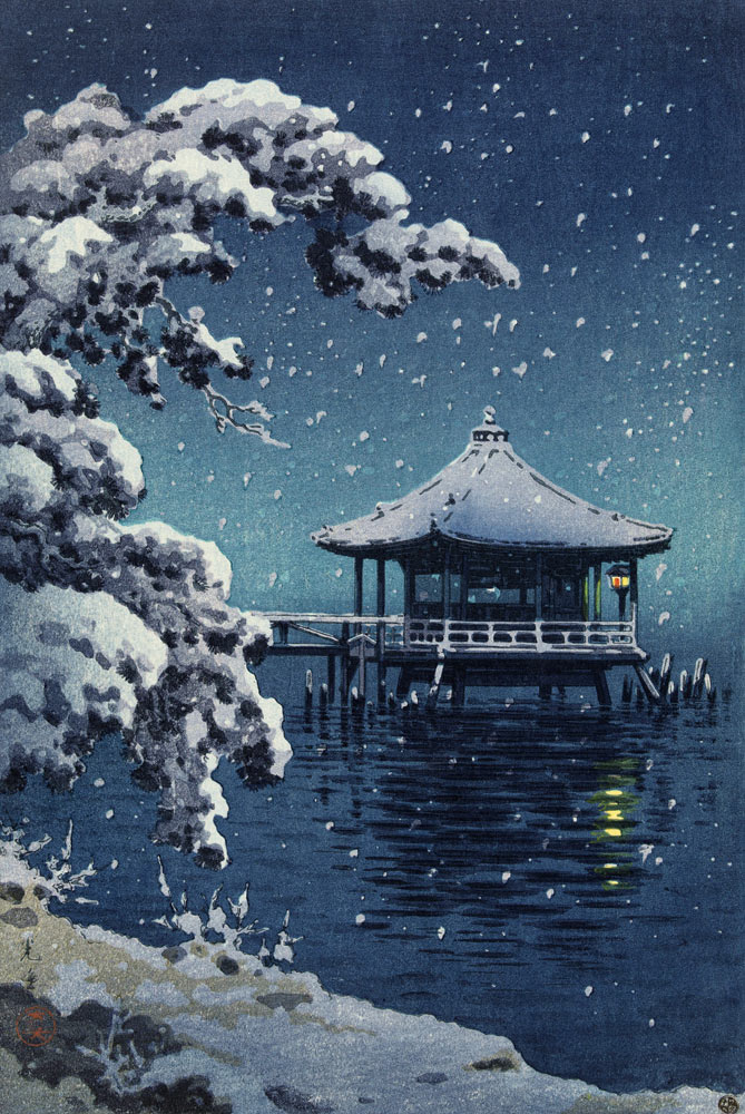 Floating Pavilion at Katada in the snow, 1934 van Koitsu Tsuchiya