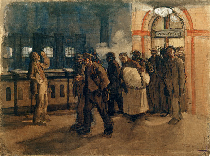 Heimkehrende Arbeiter am Lehrter Bahnhof van Käthe Kollwitz