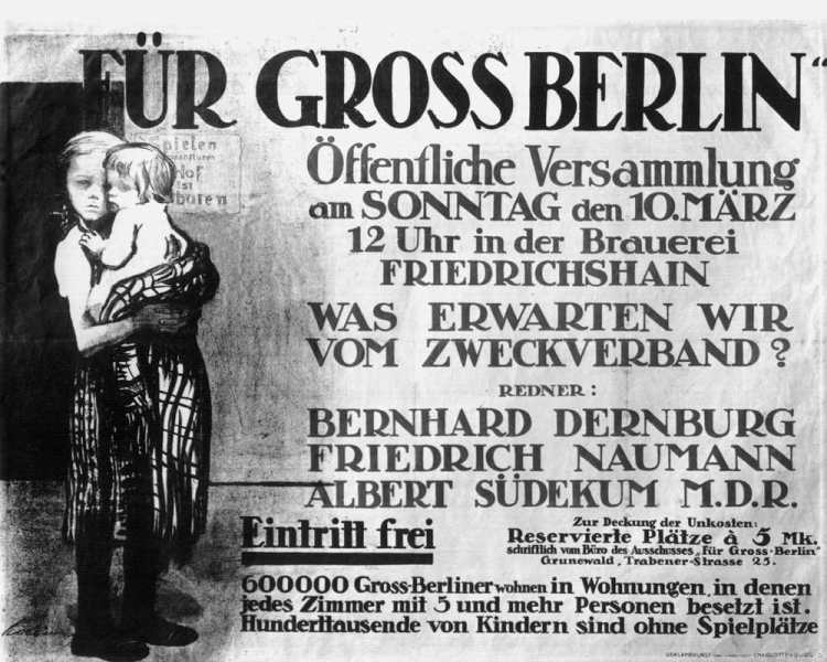 Mit einer Zeichnung von Käthe Kollwitz wirbt 1912 der Ausschuss Für Gross-Berlin für öffentliche Ver van Käthe Kollwitz