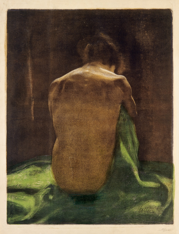 Weiblicher Rückenakt auf grünem Tuch van Käthe Kollwitz