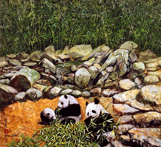 Happy Family (Pandas) 1993 (gouache on silk)  van Komi  Chen