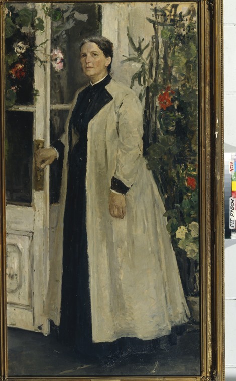 Portrait of Olga Pavlovna Orlova (1838-1926) van Konstantin Alexejewitsch Korowin