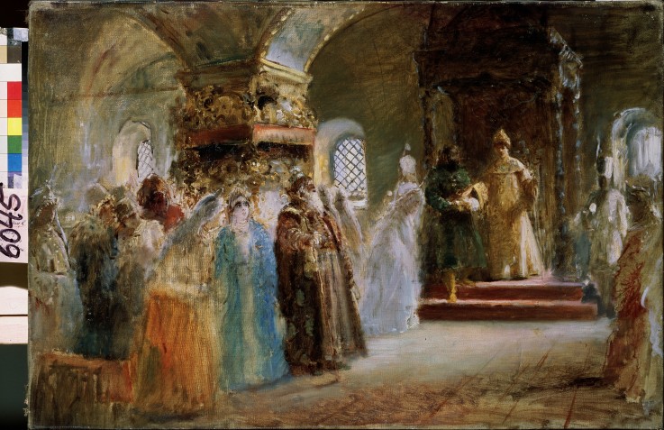 Tsar Alexei Mikhailovich Choosing a Bride van Konstantin Jegorowitsch Makowski