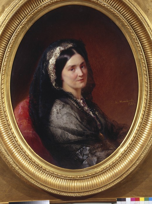 Portrait of Countess Natalia Pavlovna Stroganova (1796-1872) van Konstantin Jegorowitsch Makowski