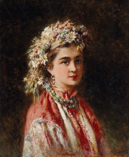 Young girl with flower garland