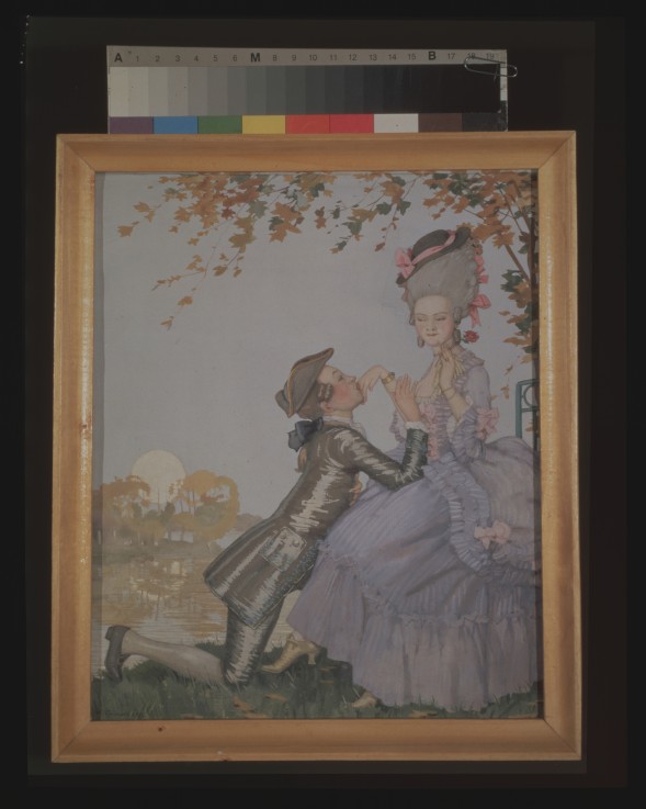 A young Man kneeling before a Lady van Konstantin Somow