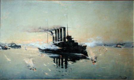 Cruiser 'Askold' fighting on July 28th 1904 in the Yellow Sea van Konstantin Veshchilov