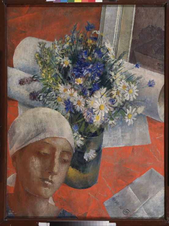 Flowers and a Woman's head van Kosjma Ssergej. Petroff-Wodkin