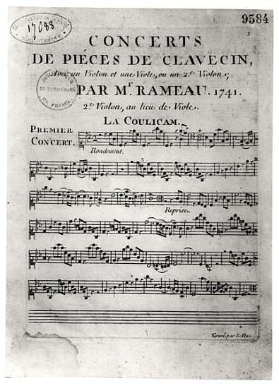 Score sheet for ''Concerts de Pieces de Clavecin'' Jean-Philippe Rameau (1683-1764) 1741 van L. Hue