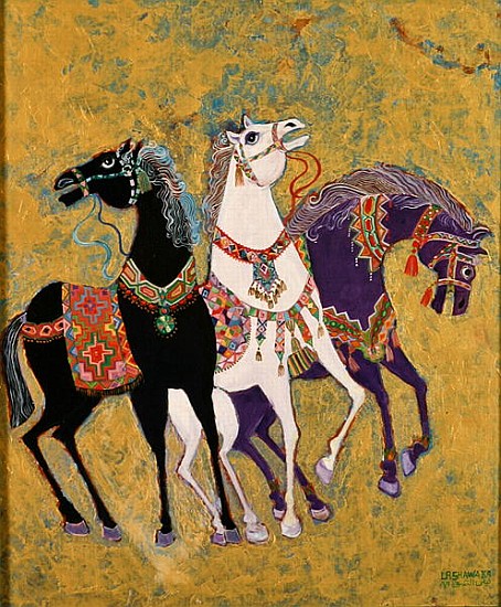 3 Horses, 1975 (acrylic on board)  van Laila  Shawa